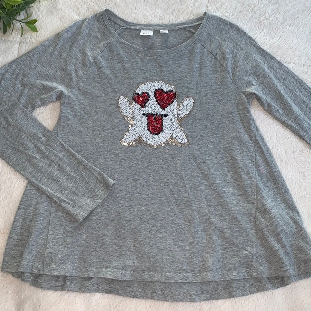 Gap Girls 8 Sequin Ghost Gray Swing Top EUC 👻